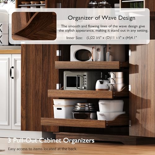 Image of Ball & Cast 71″Tall Farmhouse Kitchen Pantry Cabinet with 3 Pull Out Shelves & 2 Large Drawers,Versatile Pantry Storage Cabinet w / 6 Door Shelf & Adjustable Shelves for Kitchen,Dining Room,Walnut