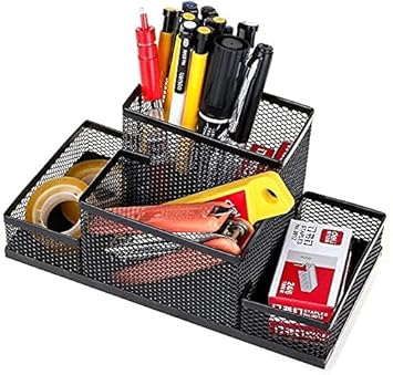 Sakar Sales Metal Office Stationary Household Office Desktop Tidy Study Table Organizer Pen Stand - 4 Sections (Pack of 1).