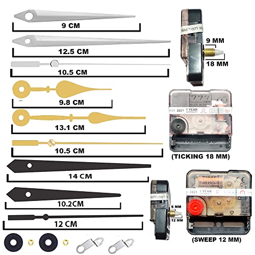 Image of YONOTA A Product of SONAM Quartz Combo of Sweep & Ticking Silent Movement Machine for Wall Clock Hand (2 Sets DIY) (Needle -Black,Silver,Gold) (Made in India 100%) Pack 1