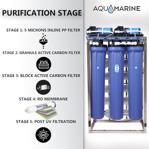 Image of AQUA MARINE 100 LPH Commercial RO Water Purifier System ROPlant 100Liter Per hour Stainless Steel Fully Automatic with auto shut off sensor TDS adjuster and Cover uv inbuilt (100LPH)