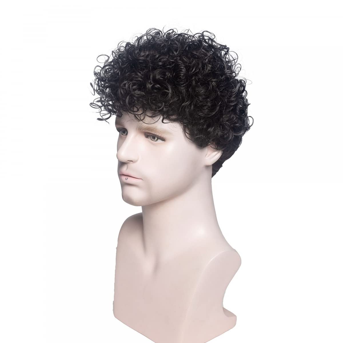 FUIPVGI Parrucca da uomo marrone da uomo, capelli ricci ondulati, (h8m