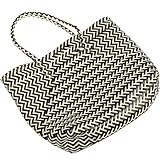Toyvian Bolso de Mano Tejido Grande Tipo Cesta Asas Dobles, Bolsa de Compra Urbana Resistente al Desgaste, Color Negro Rayas, Cesta Multifunción para Almacenamiento y Picnic
