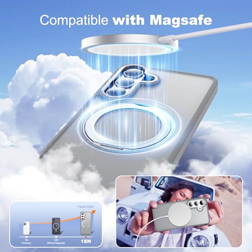 Image of for Samsung Galaxy S26 Plus Case with 360Rotatable Magnetic Ring Stand Compatible with Mag-Safe Military Protection Matte Translucent Phone Case for Samsung Galaxy S26+,Gray