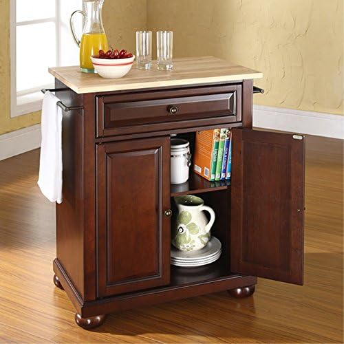 Ergode Solid Hardwood Kitchen Island | Durable & Elegant Design | Adjustable Shelf | Natural Wood Top | Vintage Mahogany Finish