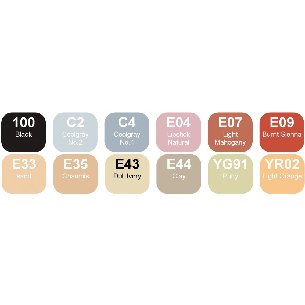 COPIC Classic Set «Architecture Colours», 12 piezas en expositor acrílico, rotulador doble con punta media y fina