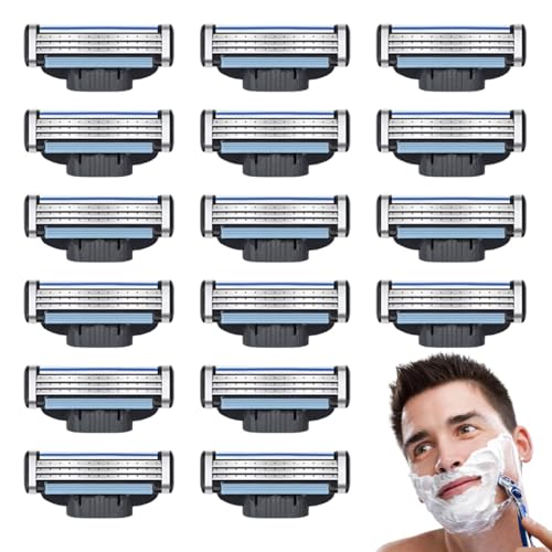 GNALIA Mach 3, 16 Recambios De Cuchillas, Color Azul Negro, Tecnología 3 Capas Con Doble Lubricación Para Afeitado Preciso Y Suave