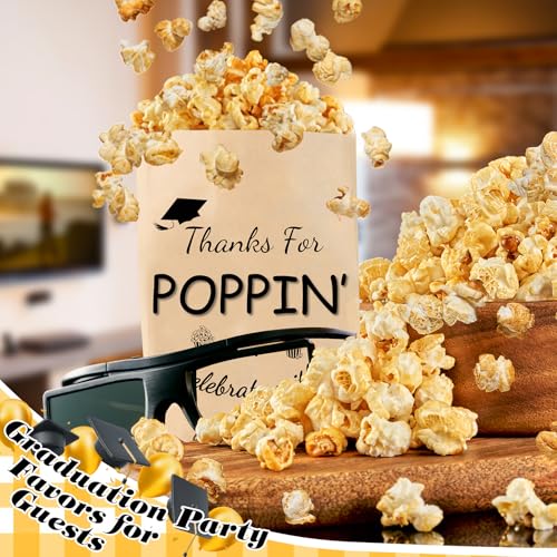 Image of AmazingSpark 100 Pcs Class of 2026 Graduation Popcorn Bags with Stickers Thanks for Popping by Popcorn Bags to Celebrate Smile Style Grease Resistant Paper Individual Servings for Party Favors (Brown)