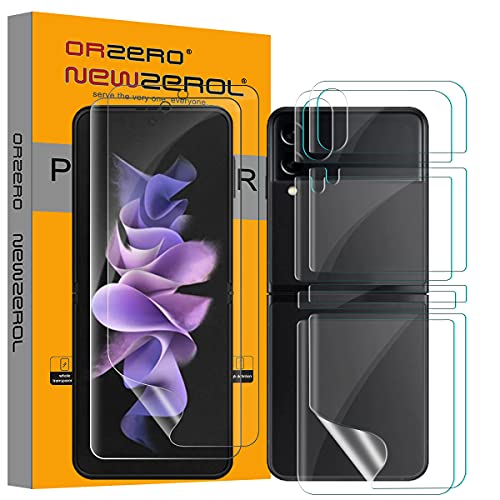 NEWZEROL 2 Paquetes Compatibles con Samsung Galaxy Z Flip 3 5G Protector de Pantalla + Película Protectora Trasera [Resistente a los Arañazos] [Sin Burbujas] [Fácil de Instalar] Protector de Pantalla Cover