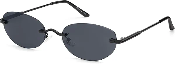 SOJOS Retro Small Oval Sunglasses Womens Trendy Rimless Sun Glasses Vintage Narrow Shades SJ1242 Black / Grey Lens 57 Millimeters