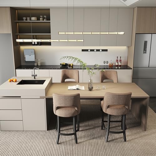 Image of VKNOW Bar Stools Set of 4, 26 inch Upholstered Counter Height Bar Stools | Modern Counter Stools with Black Rubberwood Legs for Kitchen Island Dining Room Bar, Brown-Black Legs