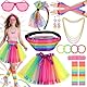 Jokureao 16Stück 80er Jahre Outfit Damen Set, Neon Kostüm Damen, 80er Kostüme Accessoires mit Tutu Rock, Bauchtasche, Stirnband, Netzhandschuhe, Beinwärmer, Schmuck, für Party Karneval Damens