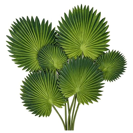 DILATATA Pu Foam Green Artificial Palm Leaves Faux Palm Tropical Leaves Fake Palm Fronds for DIY Wedding Bouquets Fake Leaves for Centerpieces Arrangements Bridal Shower Palm Leaf for Home Decor-6Pcs