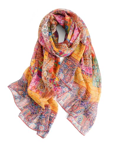 Taseson 100% Mulberry Silk Scarf for Women, Lightweight Large Silk Chiffon Shawl Wraps Sheer Neck Scarf Multicolor Paisley, Gift Packed