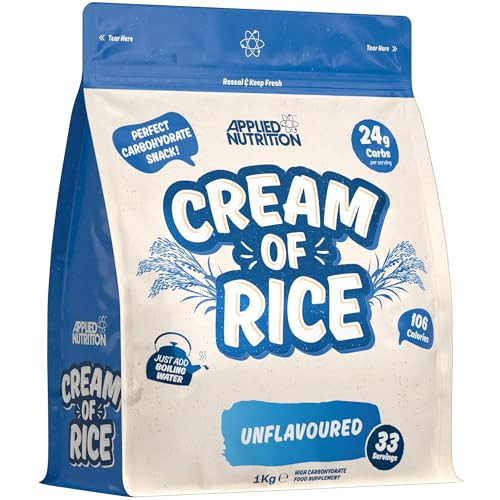 Applied Nutrition Cream of Rice - High Carbohydrate Cream of Rice Supplement Source of Energy for Breakfast & Snacks Easy to Digest Low Sugar Low Fat Vegan 1kg (Unflavoured)