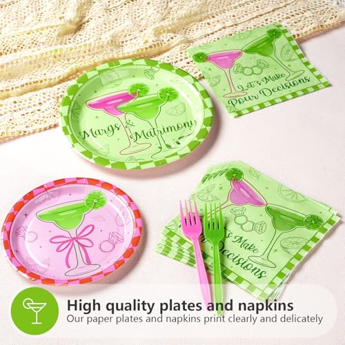 Image of Grencian 96 Pcs Margs and Matrimony Bachelorette Party Supplies, Serves 24 | Margarita Bachelorette Plates and Napkins Fiesta Cocktail Tableware Set for Martini Wedding Bridal Shower Party Decorations