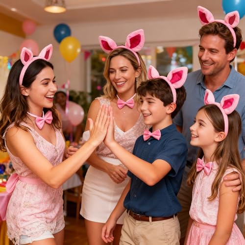 DvBCNMe 4-teiliges Schwein Kostüm, Kostüm Schwein mit Schwein Haarreif, Schweinenase, Schweineschwanz und Fliege, Perfektes für Halloween, Schulaufführungen, Rollenspiele und Karneval Partys