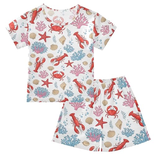 Pajama Short Sets Marine Life Background Soft Cotton Summer Sleepwear 2 Piece PJS Size 5-14T