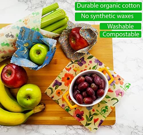 Plant based vegan Wax wraps, BEE Zero Waste, Random colours, GOTS organic cotton, alternative to cling film, sustainable, reusable, plastic free, no beeswax (Set of 6)