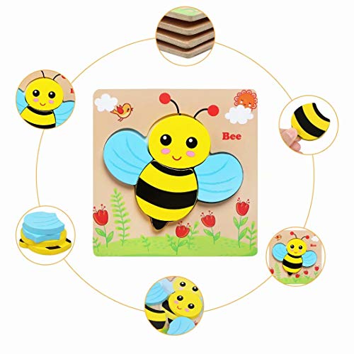Afufu Holzpuzzle, Holzspielzeug ab 1 2 3 Jahren, 4 Stück Steckpuzzle Holz Montessori Spielzeug für Baby, Tier Holzpuzzle Puzzle Kleinkind Lernspielzeug für Kinder - Image 7