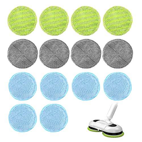 Vegena 14 Stück Mikrofaser Pads Geeignet für Floating Mop, Mop Ersatz-Pads 16cm Runde mit Mikrofaser-Pad und Scheuer-Pad