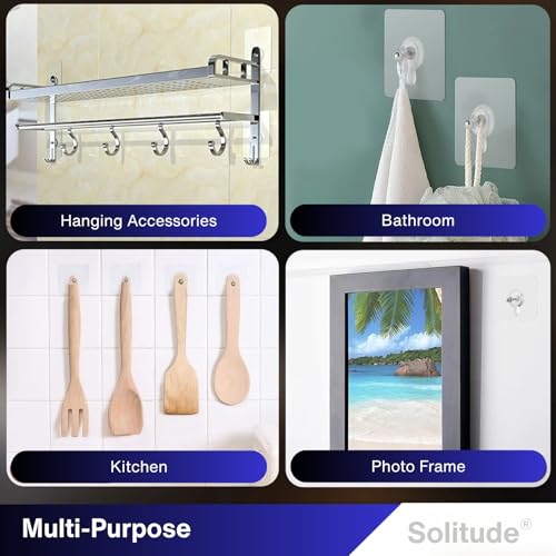 Image of Solitude 20 Pieces Self Adhesive Screw Hangers | Nail Free Wall Hooks for Hanging Picture Frames, Wall Clocks, and Mirrors | Heavy Duty No Drilling Sticky Hooks for Home and Office