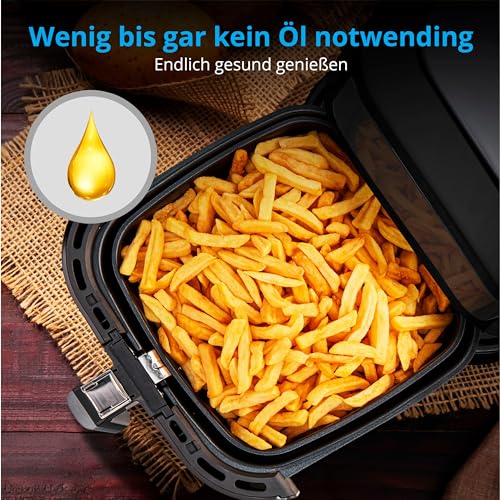 MEDION E40 XL Heißluftfritteuse (5,2 Liter, Airfryer, 2.150 Watt, 9 Automatikprogramme, Backfunktion, ölfreies Frittieren, Touch Bedienfeld, LED Anzeige, MD 11740) schwarz – Bild 5
