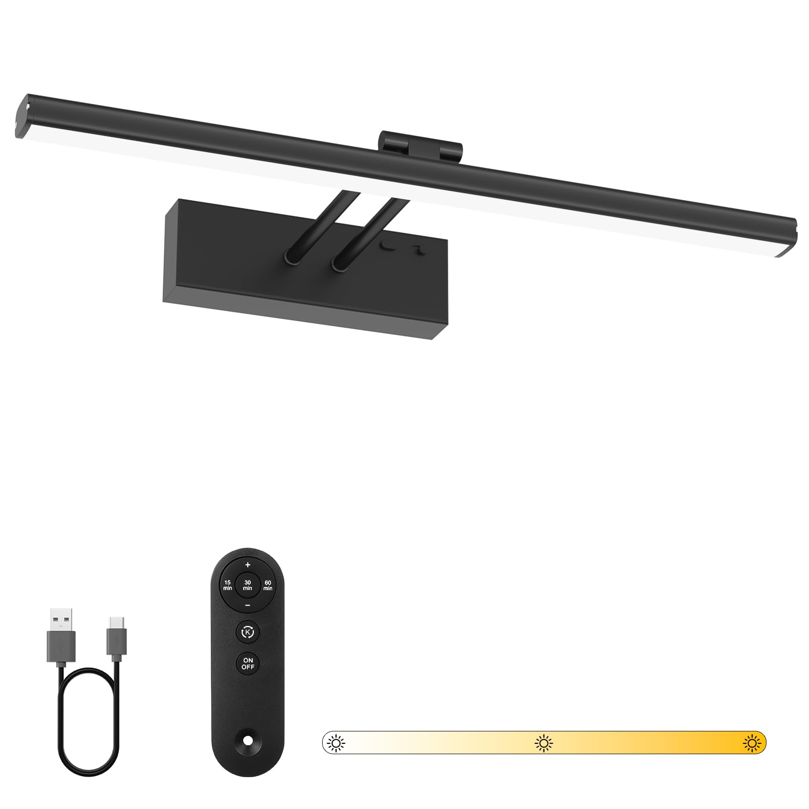 Bath Mirror Wall Light with Remote, 40cm Picture Light Rechargeable 5400mAh Battery, 3 Colors & Adjustable Angle, Dimmable and Timer Art Lamp for Vanity,Display,Bathroom (Black, 40cm)