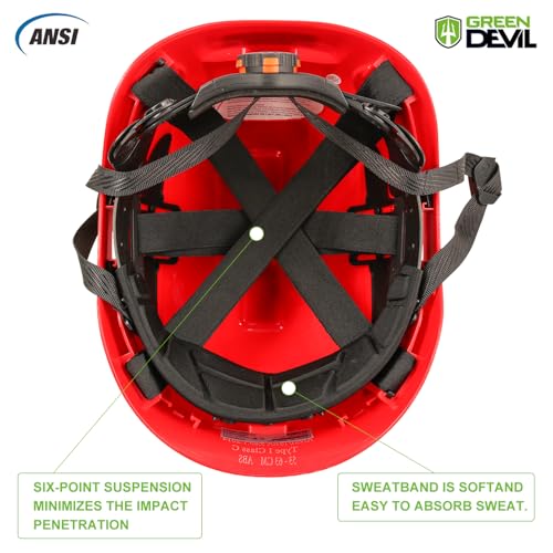 Image of GREEN DEVIL Safety Helmet Hard Hat Adjustable Lightweight Vented ABS Work Helmet 6-Point Suspension ANSI Z89.1 Approved Ideal for Industrial & Construction