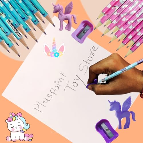 Image of PLUSPOINT 26 Pieces Unicorn Pencils for Girls, 20 Unicorn Pencils with 2 Erasers 2 Grips 2 Sharpeners Colorful Kids Pencils Cute Unicorn School Supplies for Classroom Reward Party Favor (unicorn)