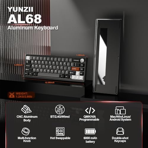Image of YUNZII AL68 Wireless Mechanical Keyboard (Black, Cocoa Cream V2), Coffee Cat Dye Sub PBT Keycaps(Cherry Profile, Coffee Cat)