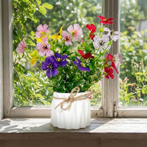 Image of Dekorly Artificial Lavender Plant in White Pot, 18cm - Realistic Faux Flower Arrangement for Home & Office Decor (Set of 1) (1, Daisy Multicolor)