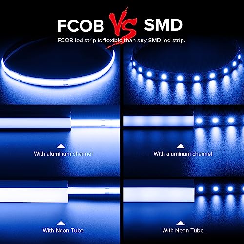 Tira LED Flexible Azul FCOB 16.4FT 480LED/m DC12V 8mm miniatura 2