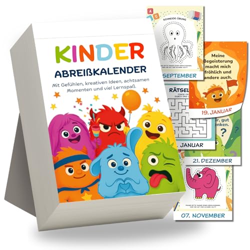 MOODIES Abreißkalender für Kinder 365 Tage, Kalender Kinder, Wochenplaner, Gefühlsmonster Kinderkalender mit Kreativaufgaben, Achtsamkeit, Emotionen, Kurzgeschichten, Quizfragen und vieles mehr