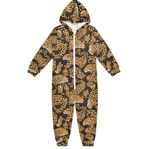ALAZA Leopard Fashion Unisex Onesie Pajamas Long Sleeve Hooded One Piece Costume Sleepwear 13-14Y