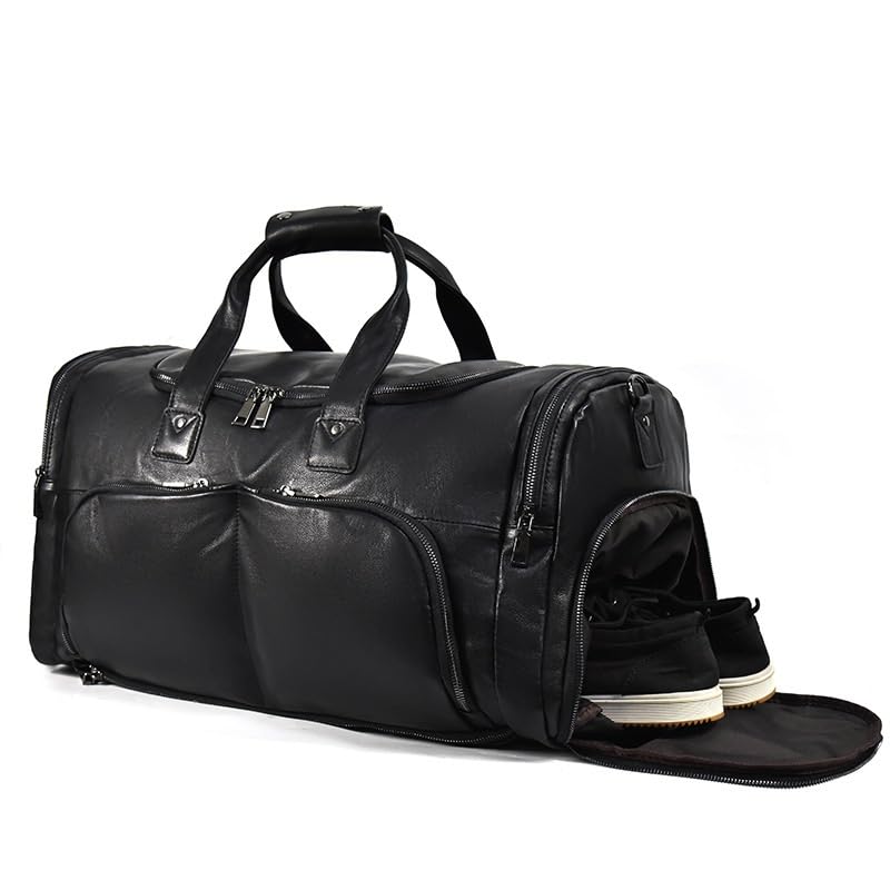 Men's Travel Bag Leather Tote Cowhide Gym Bag Single Shoulder Crossbody Bag with Shoe Seat Duffel Bag,D-49 * 29cm3