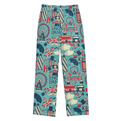 England Bus Big Ben Boys Long Pants Soft Trousers Elastic Waist Kids Lounge Bottoms with Pockets S-XL