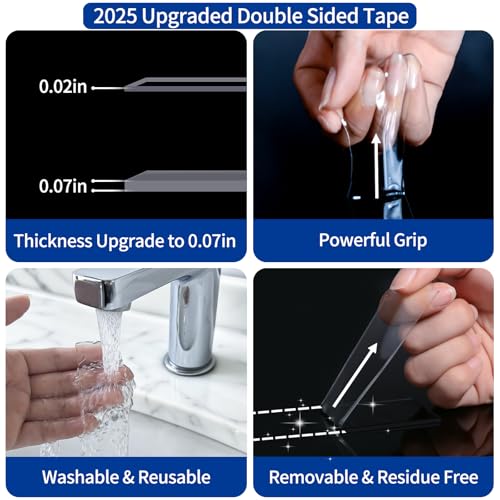 Double Sided Tape Heavy Duty 2 Rolls 120" x 1.18" Removable Nano Tape for Poster Carpet Picture Hanging Strip Rug Strong Adhesive Multipurpose Clear Mounting Two Stick Sided DIY Tape - 20 Feet - Image 3