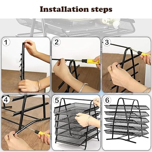 4square 4 Tier Metal Mesh Desk Organizer File Rack Letter Tray A4 Papers Documents Holder Desk Organizer for Office- 30 x 29 x 24.5 cm 4