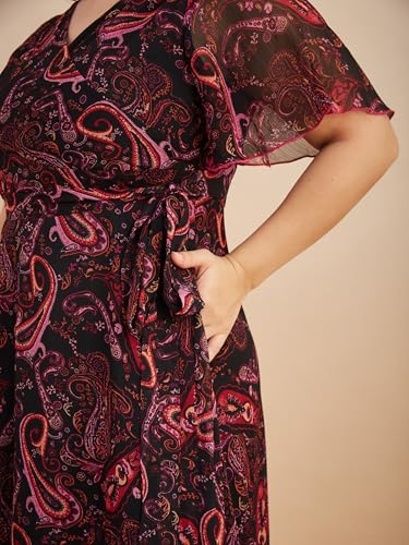 Image of Miss Chase A+ Women's Bohemian V-Neck Flutter Sleeve Chiffon Relaxed Fit Wrap Maxi Dress
