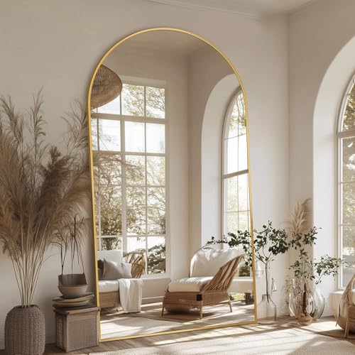 Image of Antok 82 inch x44 inch Arched Full Length Floor Mirror, Gold Aluminum Frame, Free Standing /Wall Mount /Leaning for Bedroom, Living Room, Dressing Room