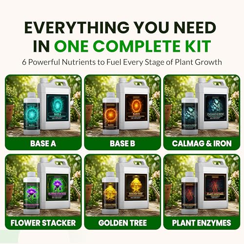 Image of Humboldts Secret Starter Kit Mini | Indoor and Outdoor Plant Fertilizer and Hydroponic Nutrients | Base A & B, CalMag and Iron, Golden Tree, Flower Stacker, Plant Enzymes | Complete Garden System
