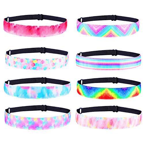 8 Pieces Tie Dye Headband Nonslip Elastic Rainbow Hairband Stretchy Adjustable Sports Headband Headwrap for Women Girls Hair Accessories Party Favors
