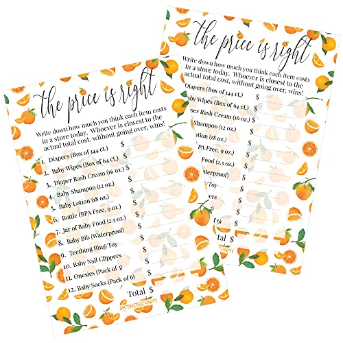 DISTINCTIVS Little Cutie Orange Price is Right Baby Shower Game Cards - 20 Count