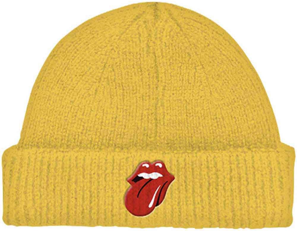 The Rolling Stones Beanie Hat 72 Tongue Band Logo Official Yellow Roll Up Size One Size