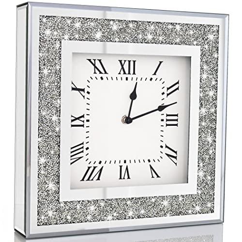 Dmdfirst 30FANG ZHONG Crystal Crush Diamond Mirrored Square Wall Clock cover