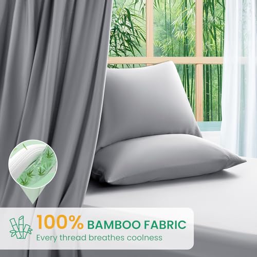SONORO KATE 100% Viscose Derived from Bamboo_Sheets Cal King Size, Ultra Breathable & Cooling Bed Sheets for Hot Sleepers, Hotel Luxury Silky Bedding Sheets, 16" Deep Pocket - 4PC (Grey,Cal King)