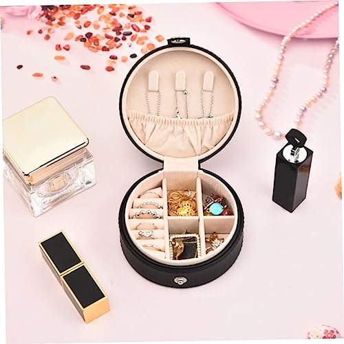 Boîte à bijoux portable cuir ronde multi-compartiments