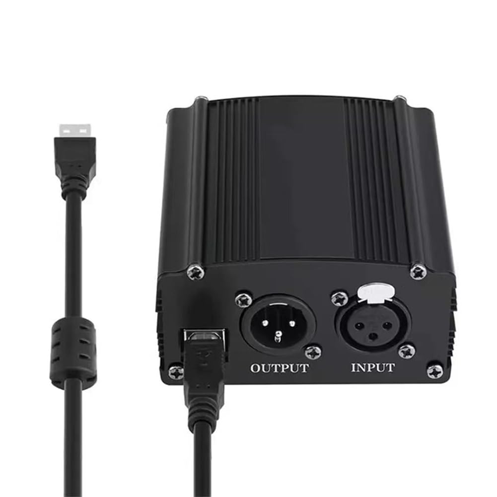 Fuente de AlimentacióN Fantasma de 1 Canal de 48 V con Cable de MicróFono XLR de 3 para MicróFono de Condensador Equipo de GrabacióN de MúSica