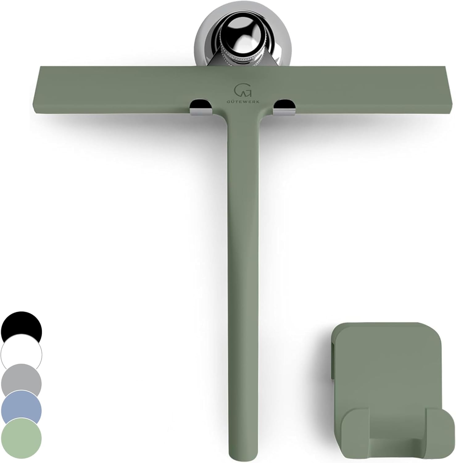 GÜTEWERK Silicone Shower Squeegee, 2-in-1 No-Drill Mount, Green, 23 cm — image 1