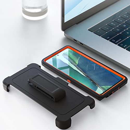 Image of Case for Galaxy Note 20 with Clip, Heavy-Duty Tough Rugged Shockproof Drop Protective Cover Cases for Samsung Galaxy Note 20, Black+Orange
